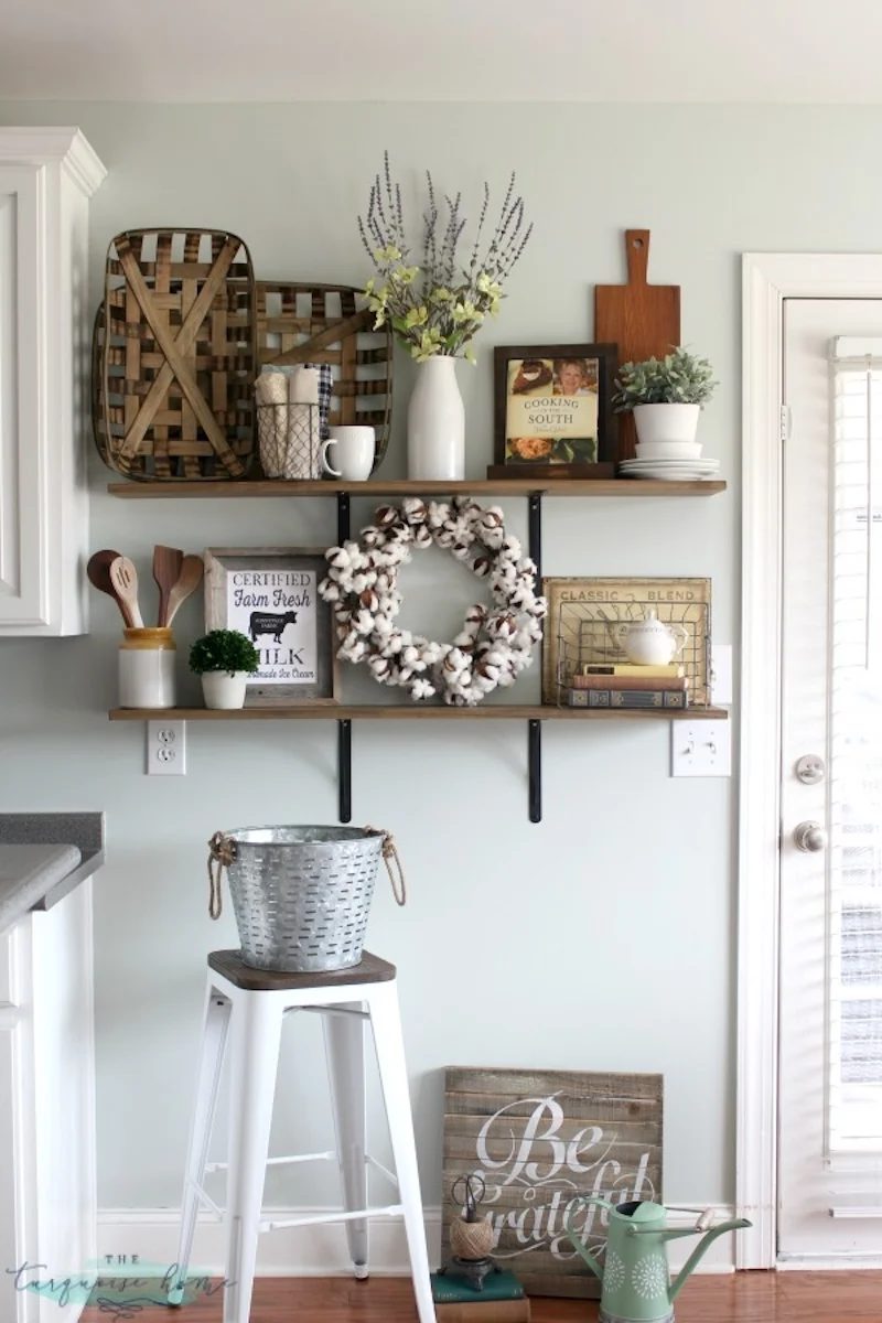 How To Decorate Shelves Farmhouse Kitchen 2