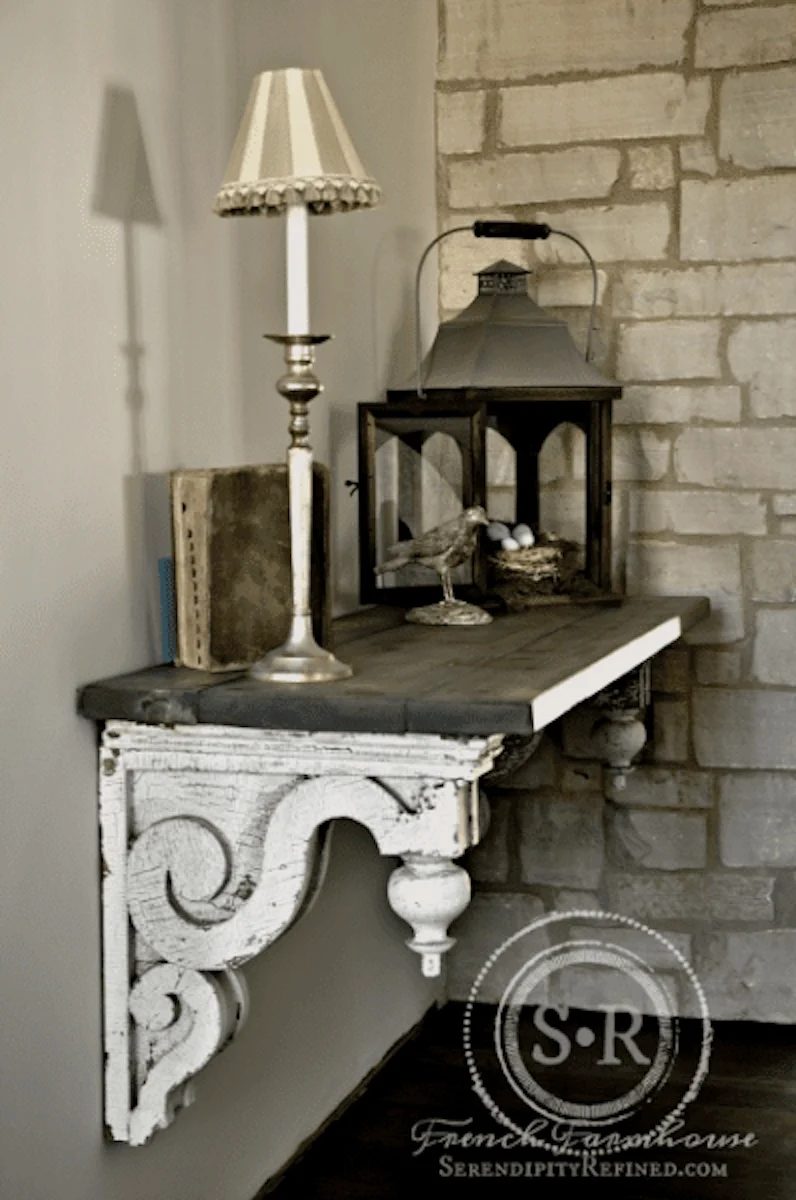 Diy Farmhouse Rustic European Farm Style Foyer Hall Entry Table Make How To Decor Chippy White Gray Limestone Lantern Bird Nest option 398x600