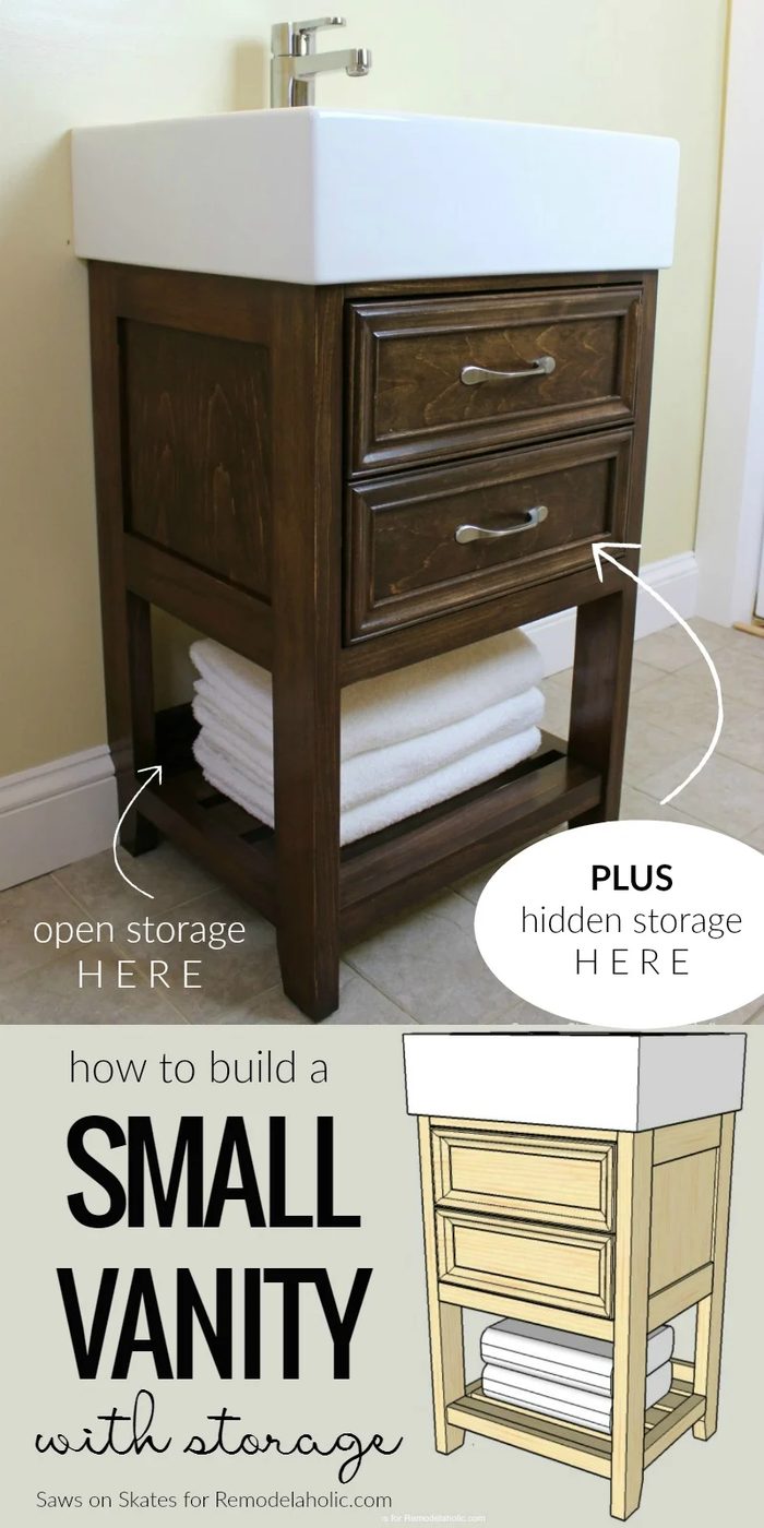 How To Build A Small Bathroom Vanity To Fit An Ikea Sink, With Open And Hidden Storage @Bekob