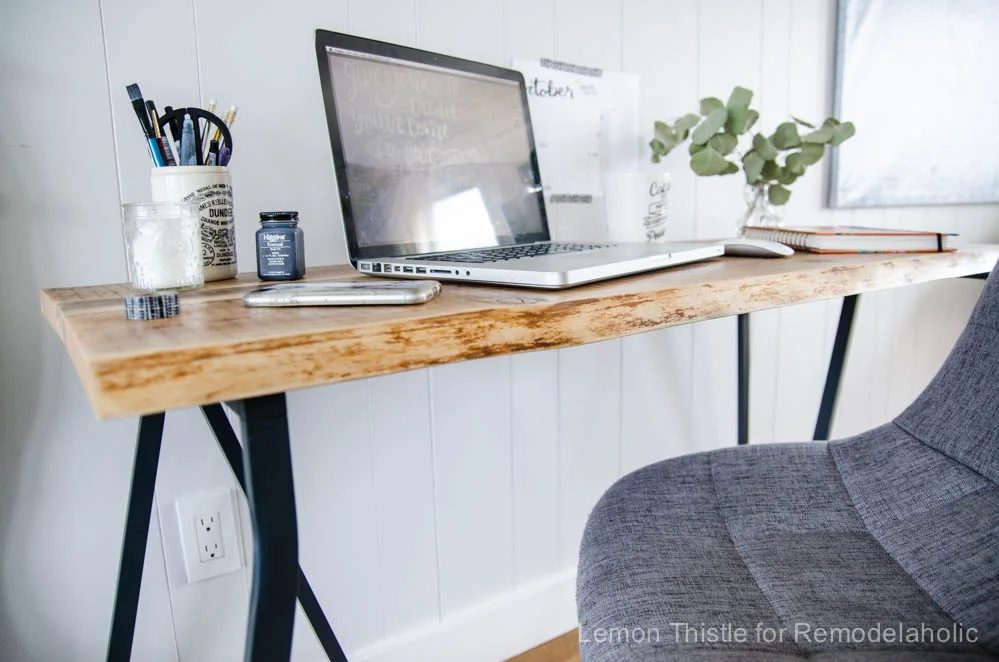 Handmade Live Edge Desk with Trestle Legs- I can't believe it's an Ikea method- It looks so great!