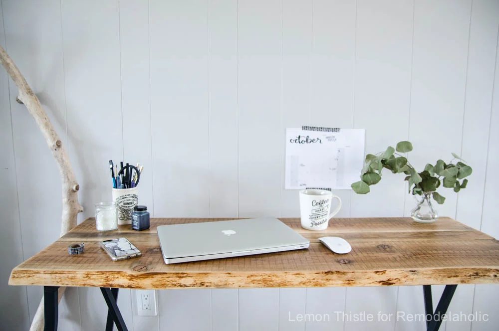 Handmade Live Edge Desk with Trestle Legs- I can't believe it's an Ikea method- It looks so great!