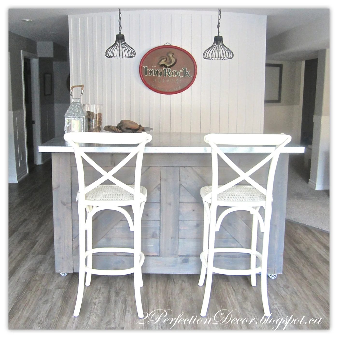 Rustic Bar with Galvanized Counter Top by 2Perfection Decor Blog featured on Reodelaholic