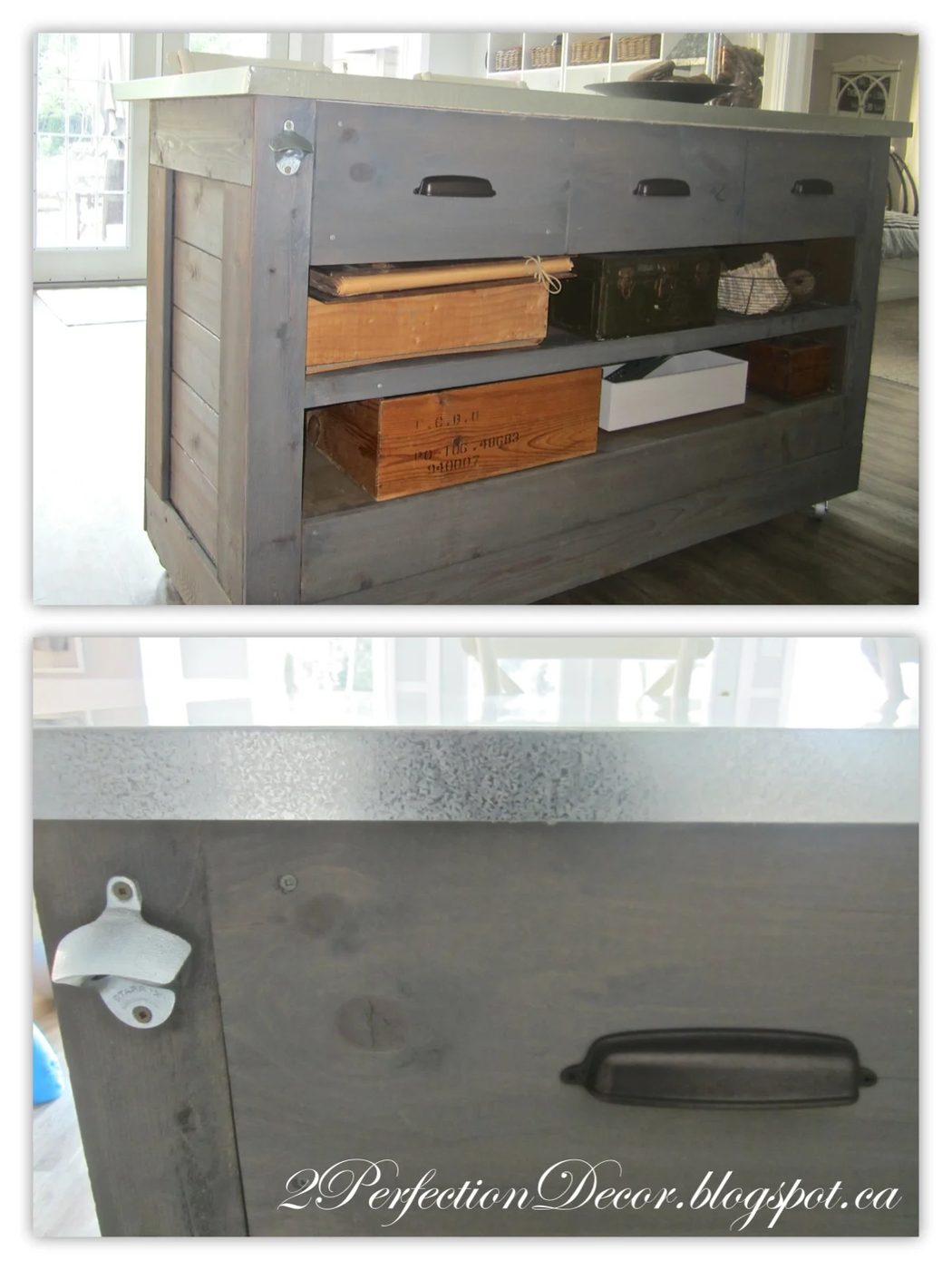 Handmade Rustic Bar with Galvanized Counter by 2Perfection Decor Blog featured on Bekob