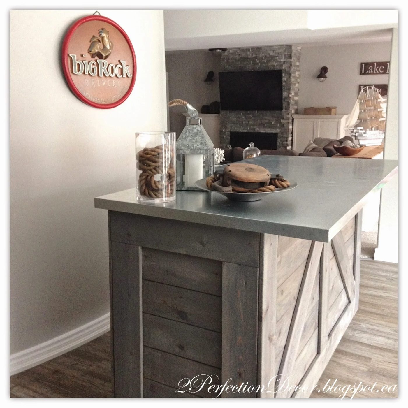 Rustic Bar with Galvanized Counter Top walkthrough by 2Perfection Decor Blog featured on Bekob