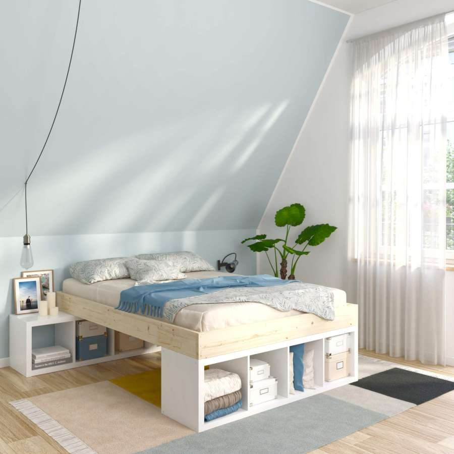 Diy Ikea Platform Bed On Top Of Kallax Shelves, Create By Obi