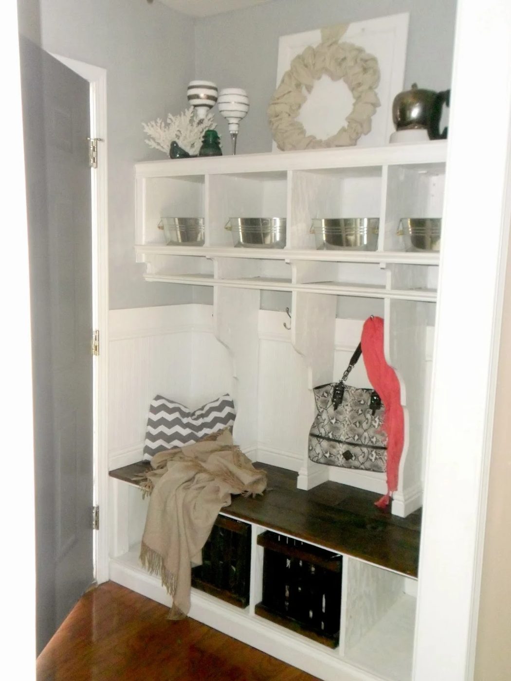 entryway mudroom cubbies with locker dividers, Home Heart and Hands featured on Bekob
