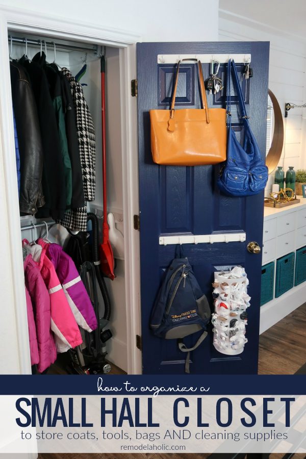 Even a tiny coat closet can dream of big-time organization! See how we decluttered and re-organized our small hall closet by adding an extra hanging rail and shelf plus hooks for a