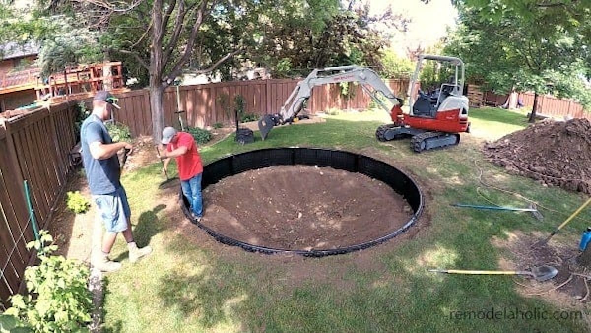 Cleaning Up The Edges Of The In Ground Trampoline Retaining Wall Bekob 600x338