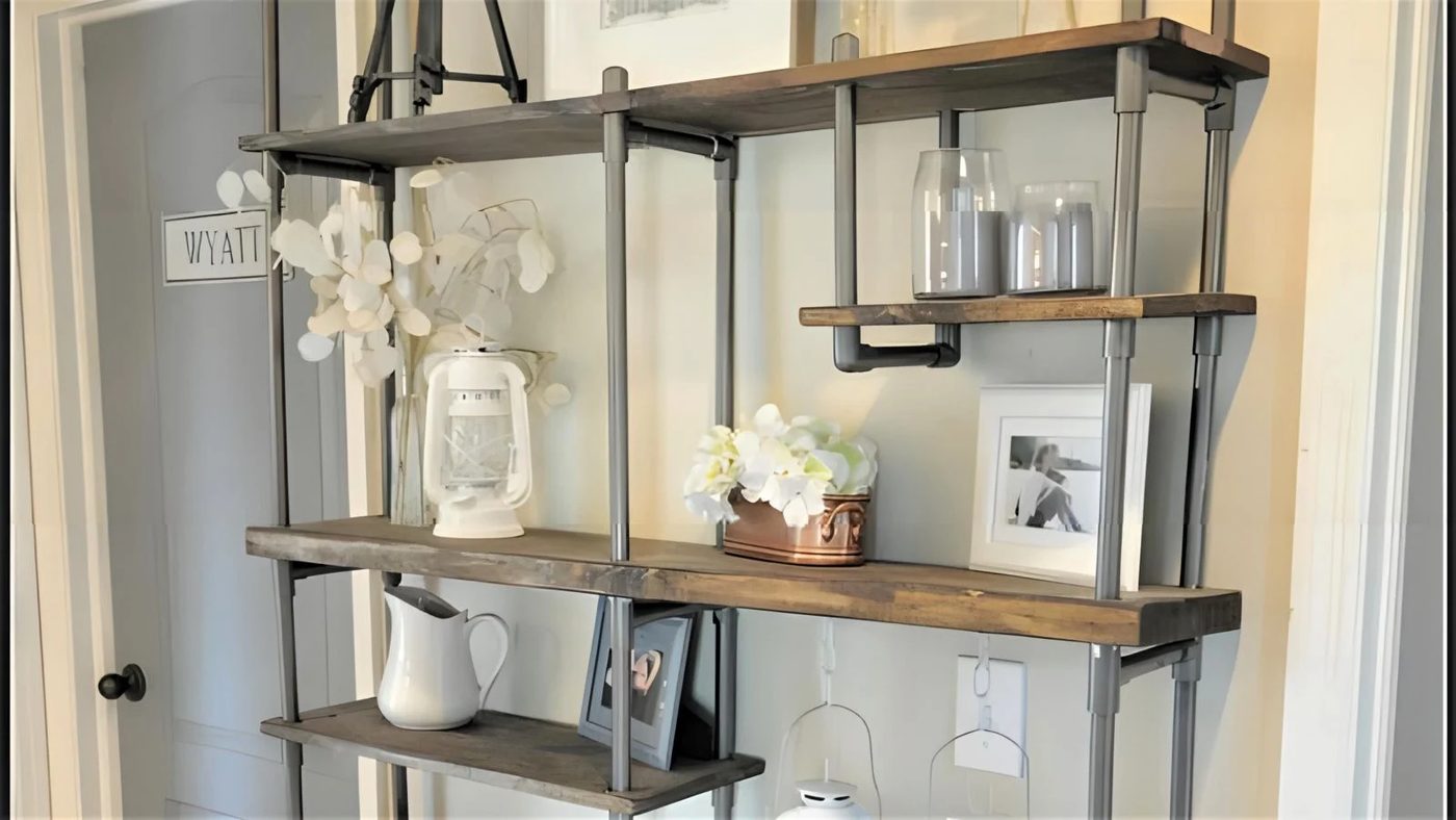 Handmade Industrial Shelf Built With PVC Pipe Sawdust 2 Stitches On Bekob 035747