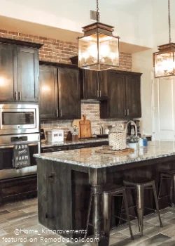 Modern Farmhouse Black Kitchen With Brick Backsplash Wall, Home Kimprovements On Bekob