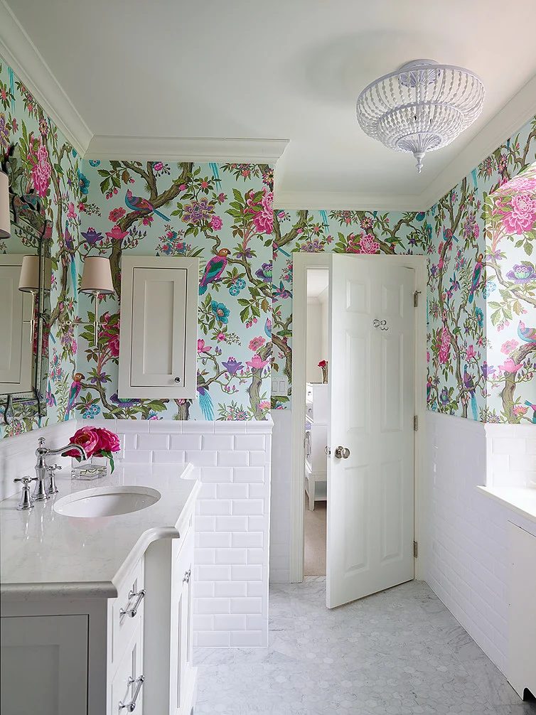 Fresh Floral Wallpaper Bathroom Shop House Design