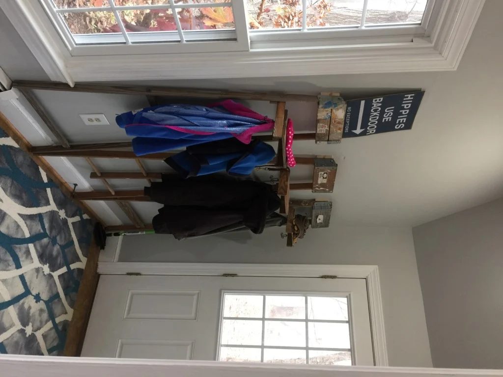 Brilliant! Use old ladders as a coat rack for the entry | 100+ striking Mudrooms and Entryways at Bekob.com