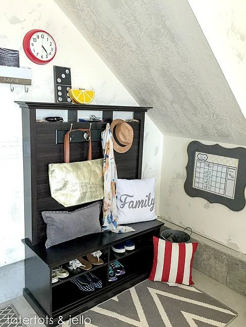 entertainment center turned into a hall tree for the mudroom, shoe storage and hooks and everything. Brilliant! | 100+ striking Mudrooms and Entryways at Bekob.com