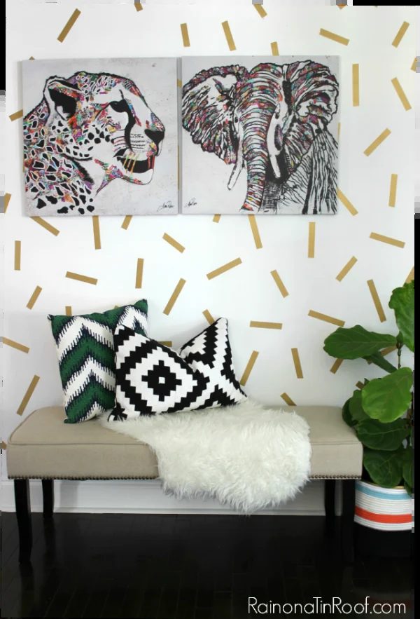 gold confetti wall entryway | 100+ striking Mudrooms and Entryways at Bekob.com