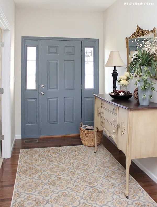 Love the gray-blue door and the rug | 100+ striking Mudrooms and Entryways at Bekob.com