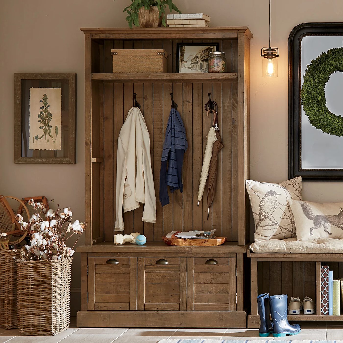 vivid rustic hall tree with a reclaimed wood look. Wonder if I could method this from bookcase | 100+ striking Mudrooms and Entryways at Bekob.com