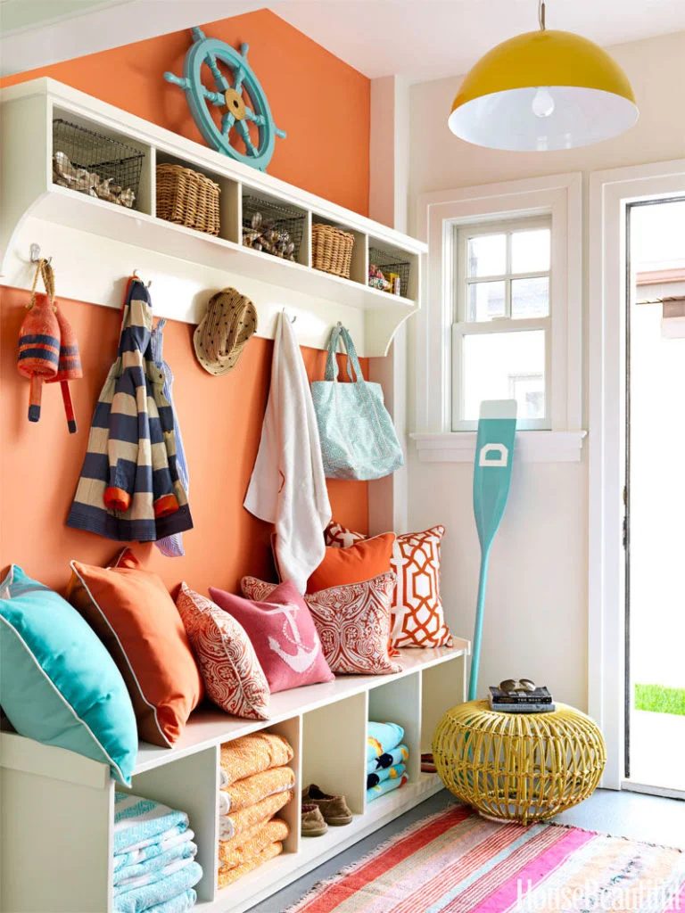 Love all the colors in this lake house mudroom | 100+ striking Mudrooms and Entryways at Bekob.com