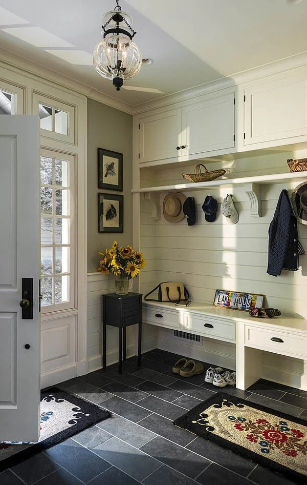 entryway bench with drawers and storage underneath, plus cabinets AND a shelf above. This is great! | 100+ striking Mudrooms and Entryways at Bekob.com