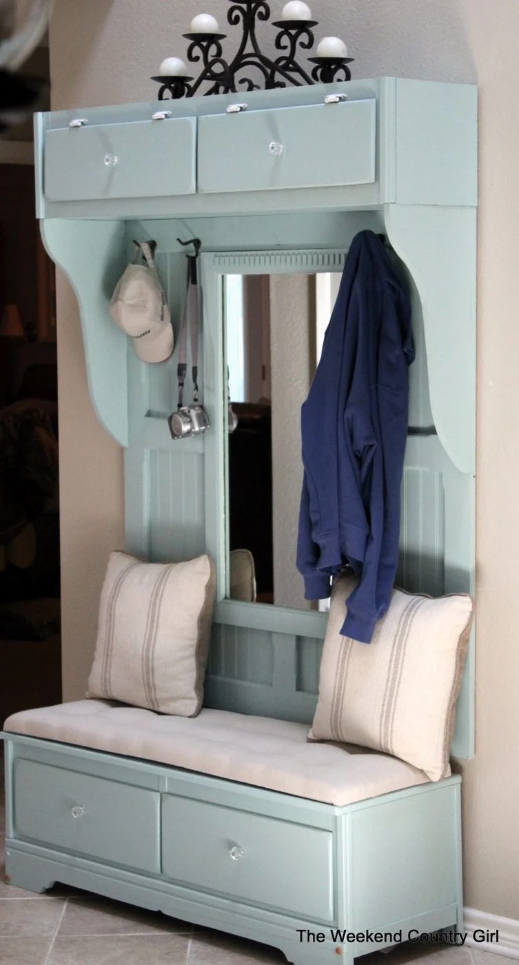This mudroom bench was made from an old DRESSER! | 100+ striking Mudrooms and Entryways at Bekob.com