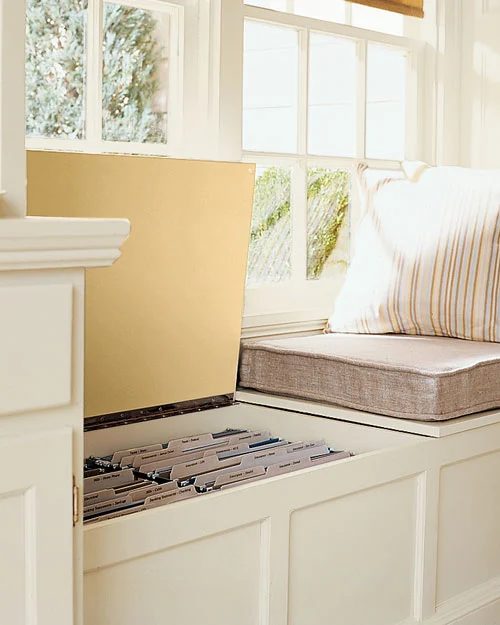 Martha Stewart - filing cabinet in the window seat via @Bekob