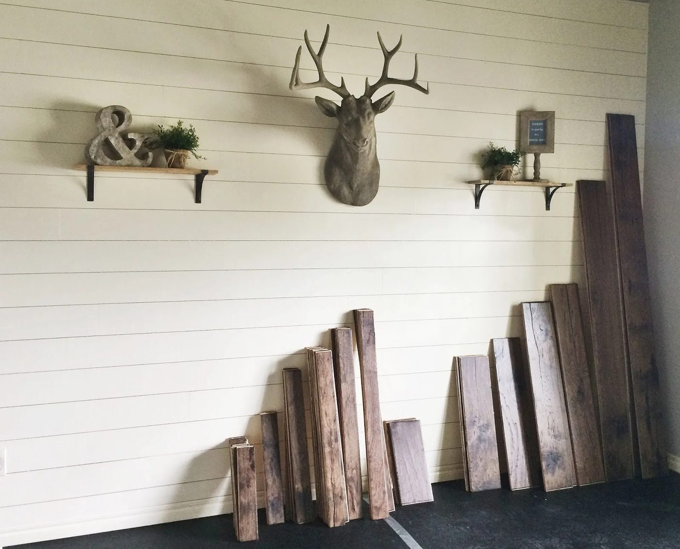 rustic home office makeover with Handmade shiplap walls and dark handscraped hickory floors, Jillify It on @Bekob