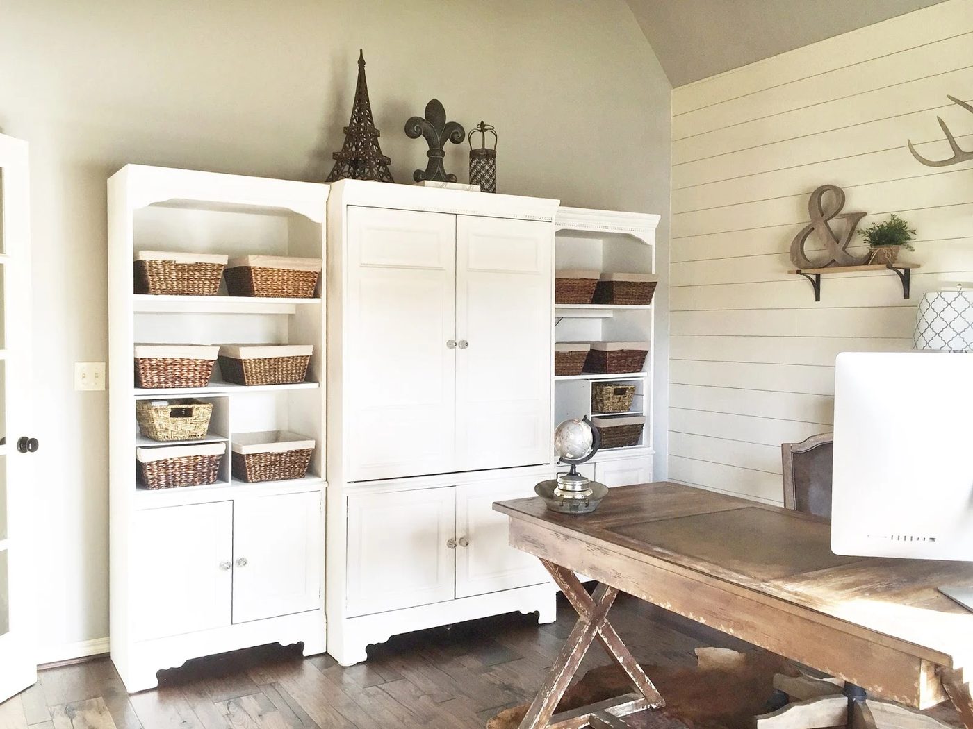 rustic home office storage hutch and desk, Jillify It on @Bekob