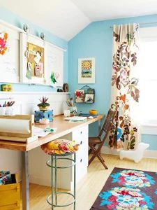 colorful shared home office and homework station thumb