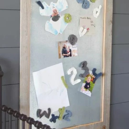 Horizontal Grey Shiplap With Wood Framed Magnetic Board