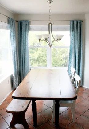 drapes hung in dining room
