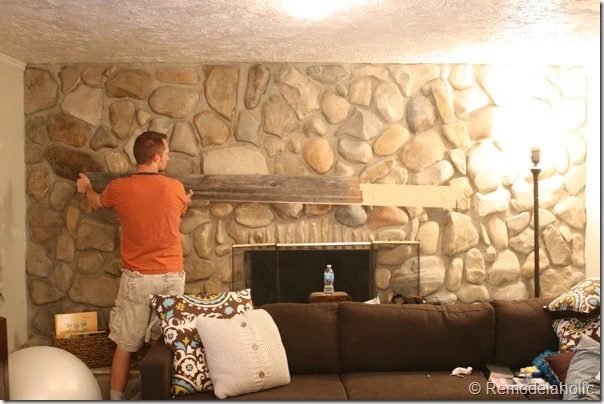 Installing a wood mantel on a stone wall (5)