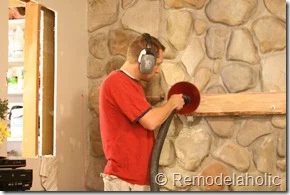 Installing a wood mantel on a stone wall (29)