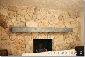 Installing a wood mantel on a stone wall (77)