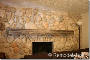 Installing a wood mantel on a stone wall (80)