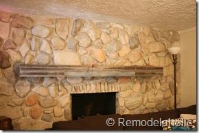 Installing a wood mantel on a stone wall (79)