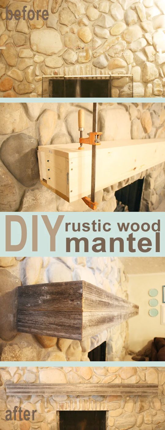 Handmade rustic wood mantel