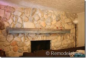 Installing a wood mantel on a stone wall (78)