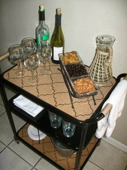 Handmade reclaimed metal bar cart with quatrefoil pattern on cork and jute handles, The Palette Muse featured on Bekob