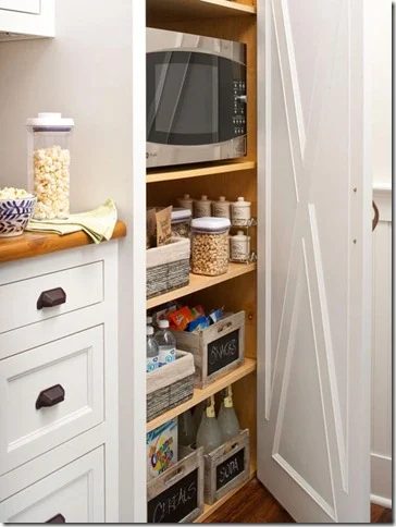 hidden microwave in pantry space