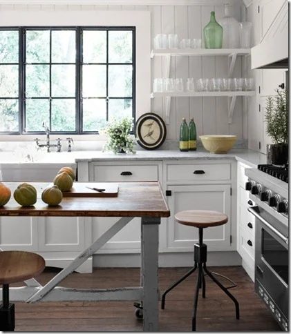 industrial kitchen open shelving
