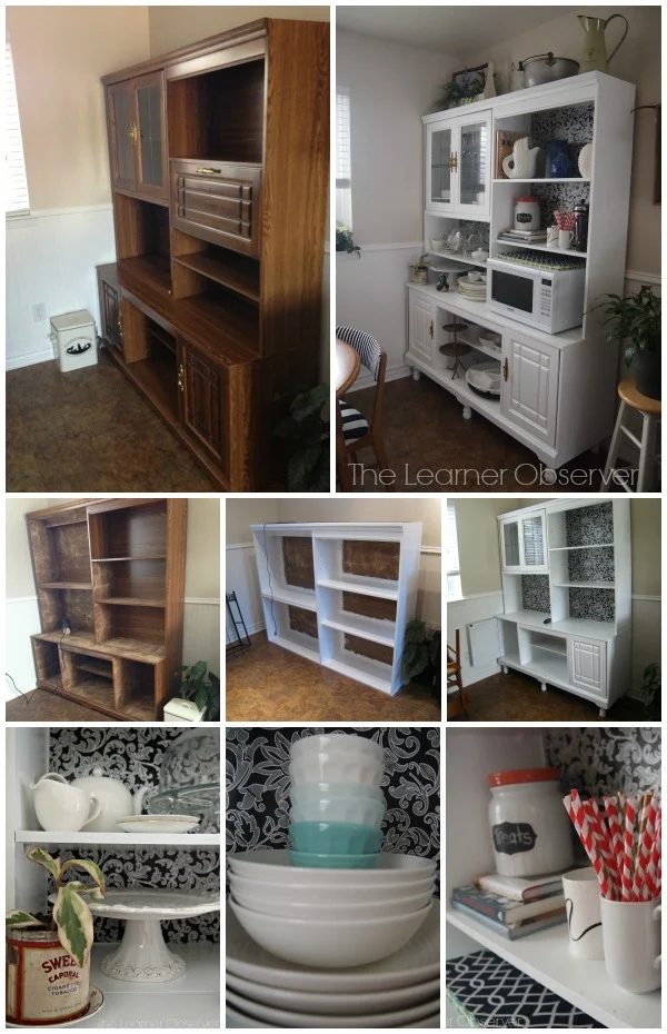 Before and After: 80's Wall Unit to White Kitchen Hutch, The Learner Observer featured on Bekob.com #beforeandafter #kitchenhutch #storage