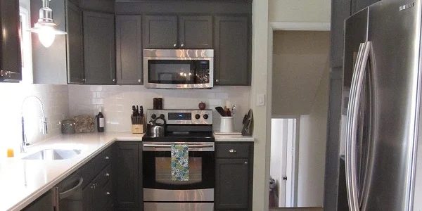 Kitchen Redo With Dark Gray Cabinets & White Subway Tile