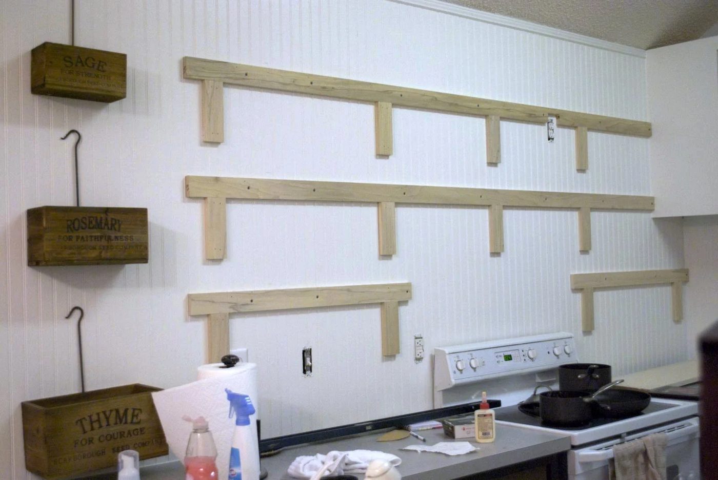 kitchen remodel black base cabinets bead baord backsplash open shelves dining room makeover (7)