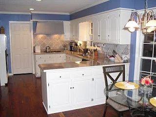 Kitchen Remodel With White Cabinets and Blue Walls