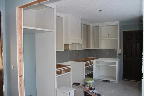 painting white cabinets and Handmade range hood kitchen renovation, construction2style on @Bekob