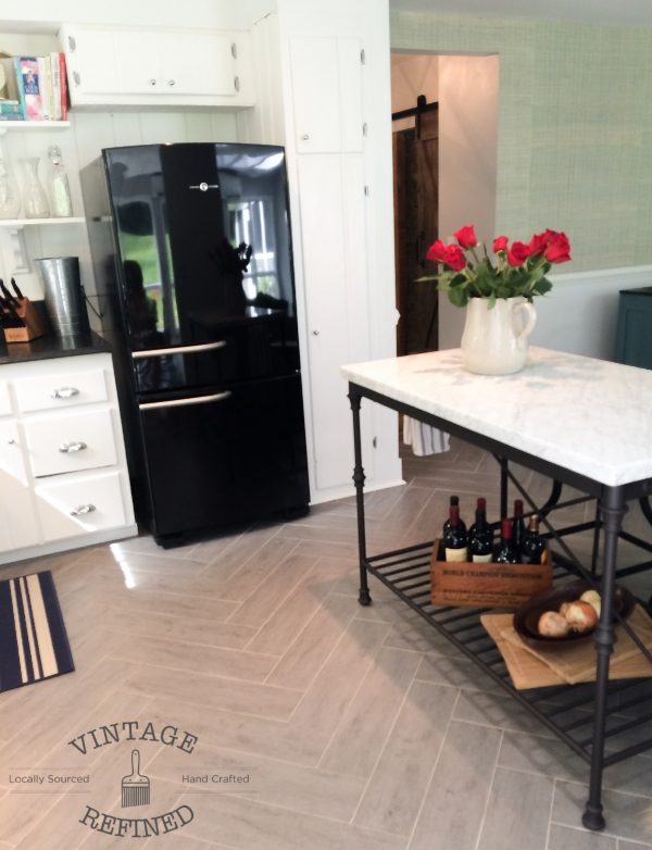 Black appliances in white kitchen renovation, by Vintage Refined featured on @Bekob
