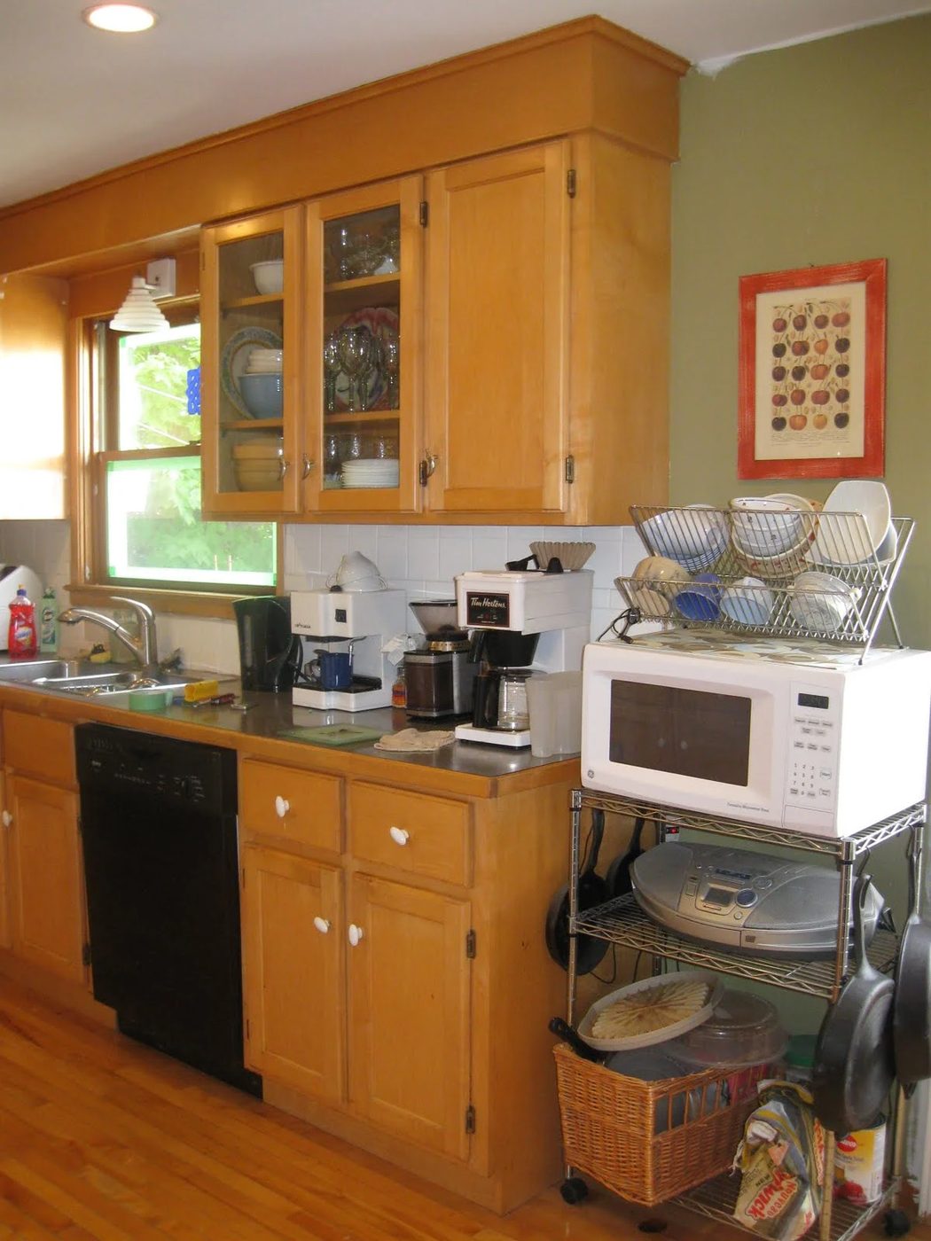before kitchen makeover green cabinets
