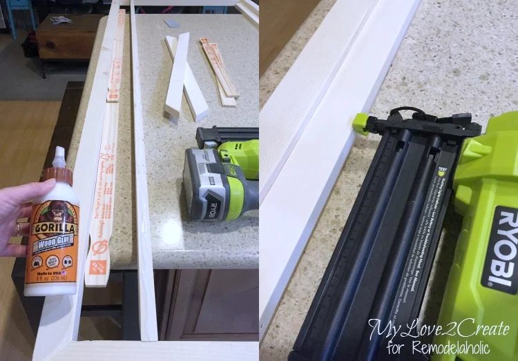 gluing and nailing on inside frame 1x2 trim
