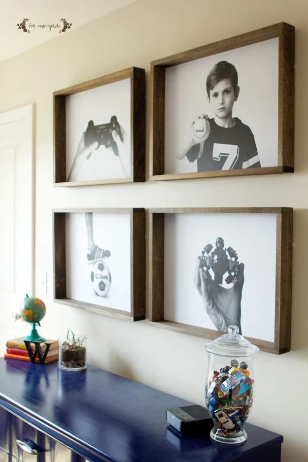 Handmade Large Wall Decor options: group of engineer prints with wood frames, handmade wall art (Five Marigolds)