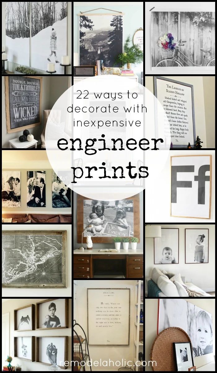22 ways to decorate with inexpensive engineer prints. low-cost large black and white prints (though they come in color, too)