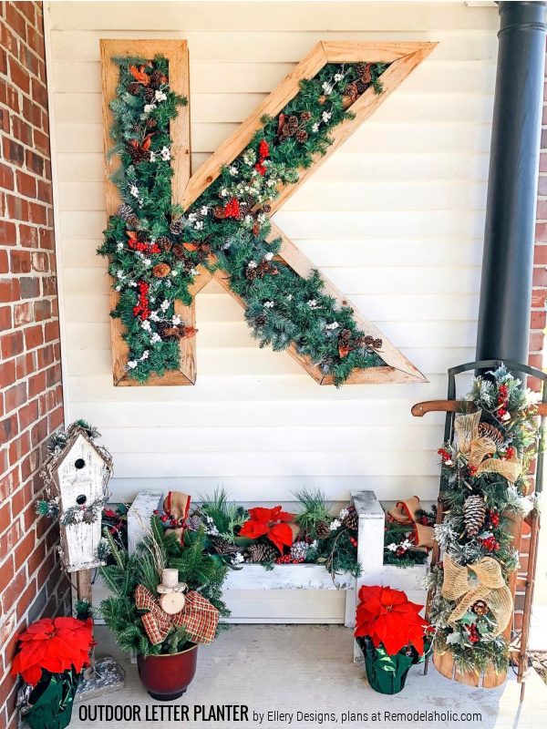 Christmas Porch Decor Handmade Wood Letter Planter, Ellery Designs Bekob